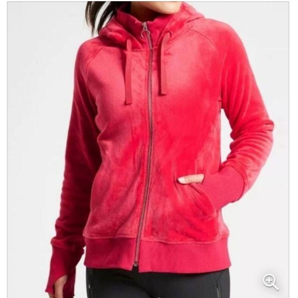 ATHLETA - Womens Velour Red Full Zip Jacket Size Medium